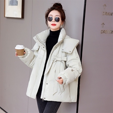 短羽绒服冬季女2022年新款泡芙感连帽时尚宽松显瘦白鸭绒面包服，女装羽绒服，卡杰菲