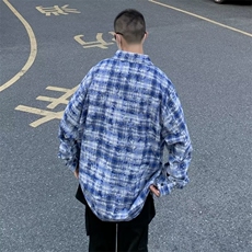 美式字母刺绣格子衬衫春秋男女oversize休闲衬衣外套潮HS138-P42，男装衬衫，星座1008