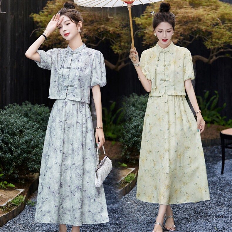 现货新中式连衣裙套装2024夏新款绝美精致高级感半身裙两件套，女装套装/套裙，琦鑫阁（原依鑫阁）