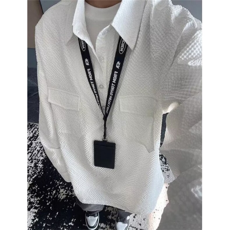 长袖套头衬衫男春秋季宽松休闲仿肌理感褶皱宽松POLO外套CS24，男装Polo衫，星座1116A（原606A-3）