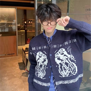 费尔岛慵懒风提花开衫毛衣男女款宽松外穿针织衫外套 网 B120-P56图片