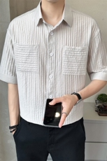 2025新款夏季短袖衬衫男冰丝薄款透气男装衬衣A313-W8015-P75，男装T恤，电商A313