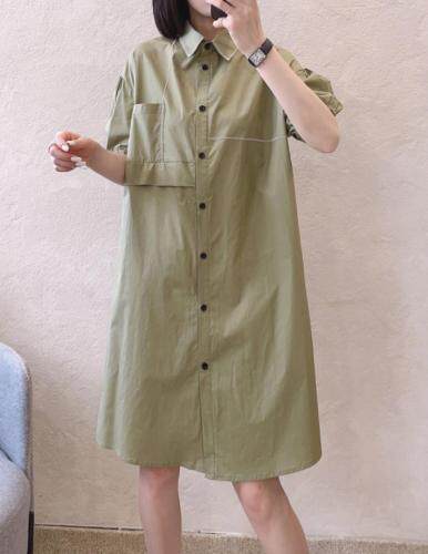 衬衫领明线连衣裙，女装衬衫，江南俏之羽