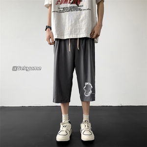 冰丝七分裤男大码速干短裤男五分裤黑地板风格QK72390-P25,宽松休闲短裤怎么搭配图片