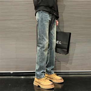 潮牌高街牛仔裤修身小脚闪电纹长裤610A-1-K3703-P65图片