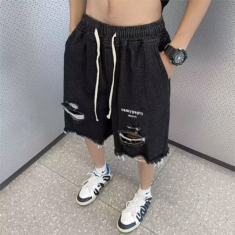 破洞牛仔短裤男夏季新款美式复古水洗毛边五分裤P36,男装牛仔裤,星座1116-2