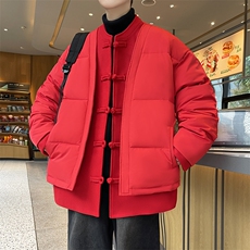 中式唐装男款冬季加厚风汉服青红色立领休闲外套A33-P158，男装棉衣，星座816A（原B366）