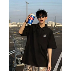 抖音得物供货现货网眼透气翻领T恤美式宽松潮牌短袖POLO衫APL13，男装T恤，电商A443
