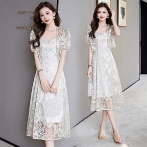 法式绝美吊带连衣裙两件套女夏2024新款显瘦气质吊带裙高级感套装，女装套装/套裙，火爆靓佳人