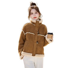 2025新款现货休闲通勤时尚皮毛一体机车服，女装短外套，自然秀