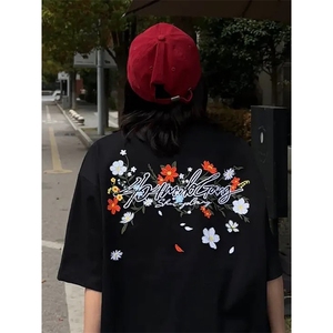 网图有货 夏季手写花卉刺绣短袖T恤男女情侣设计感上衣 A481-P35图片