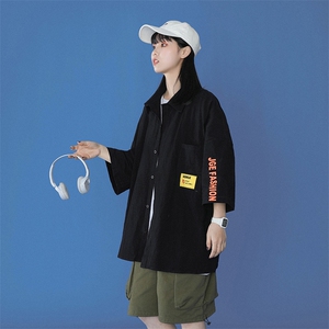 美式风简约短袖衬衫男薄款宽松户外休闲百搭翻领衬衣C742-特价35图片