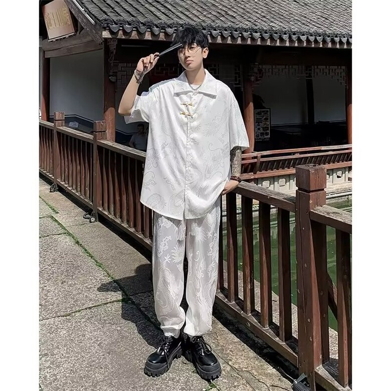 夏季风套装唐装宽松短袖中式衬衣长裤TCK02P75,男装休闲套装,星座1116-2