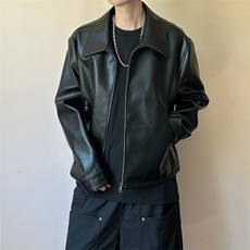 秋季新款短款夹克皮衣潮男设计感上衣外套A351-AP2595-P100，男装皮衣，电商A351