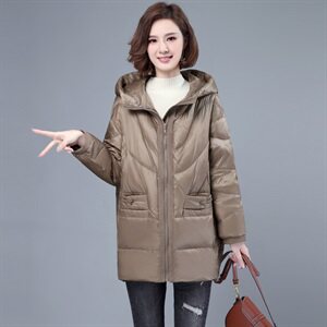 2020冬季新款简约时尚保暖舒适中长款连帽羽绒服图片