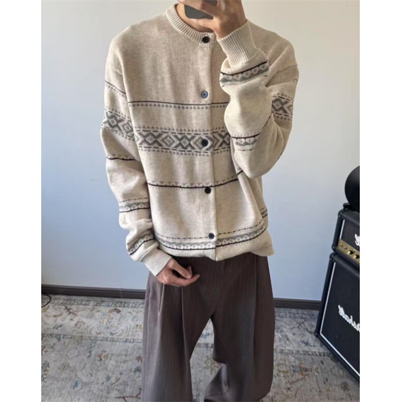 美式复古费尔岛高智提花肌理高级感毛衣男针织衫外套潮LTK766-P58,男装针织衫/毛衣,星座1008