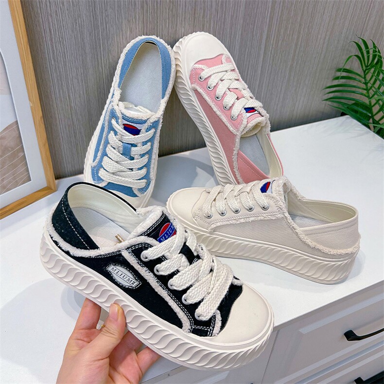 两穿帆布鞋女2024春季新款休闲平底饼干鞋时尚百搭小白鞋舒适女鞋，女鞋帆布鞋，电商A223