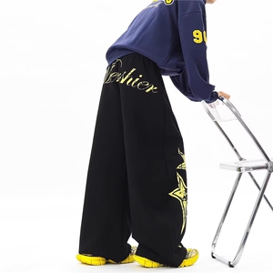 美式星星印花运动卫裤男女秋高街hiphop拖地长裤潮牌宽松休闲裤子图片