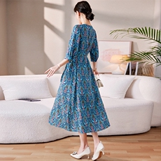 2023新款时尚优雅韩版长款专柜品质高档真丝连衣裙，女装连衣裙，媚琳依坊