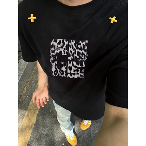 网图有货 原创潮牌复古字母豹纹刺绣短袖t恤男女宽松上衣A331-P35图片
