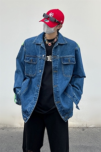 秋冬季大码宽松潮牌刺绣毛边牛仔外套中性夹克外穿男女款抖音品质图片