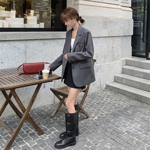 红灰色拼接西装外套女春秋2025新款韩系简约设计感西服爆款图片