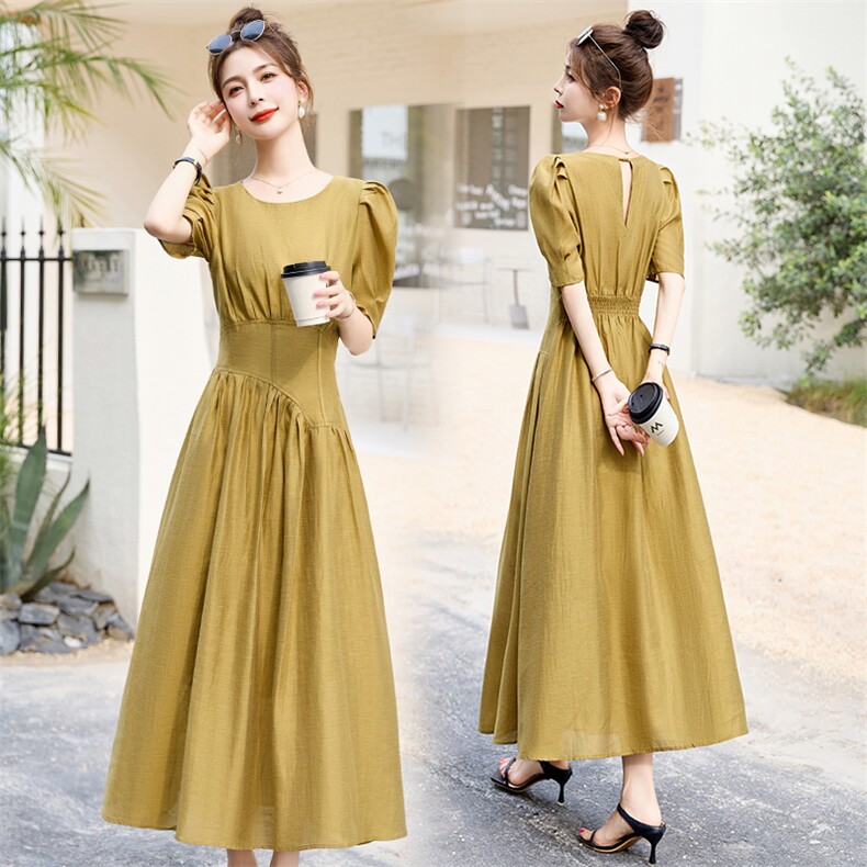 现货法式天丝连衣裙女2025夏季新款时尚气质女神范收腰显瘦精致，女装连衣裙，丽美静依