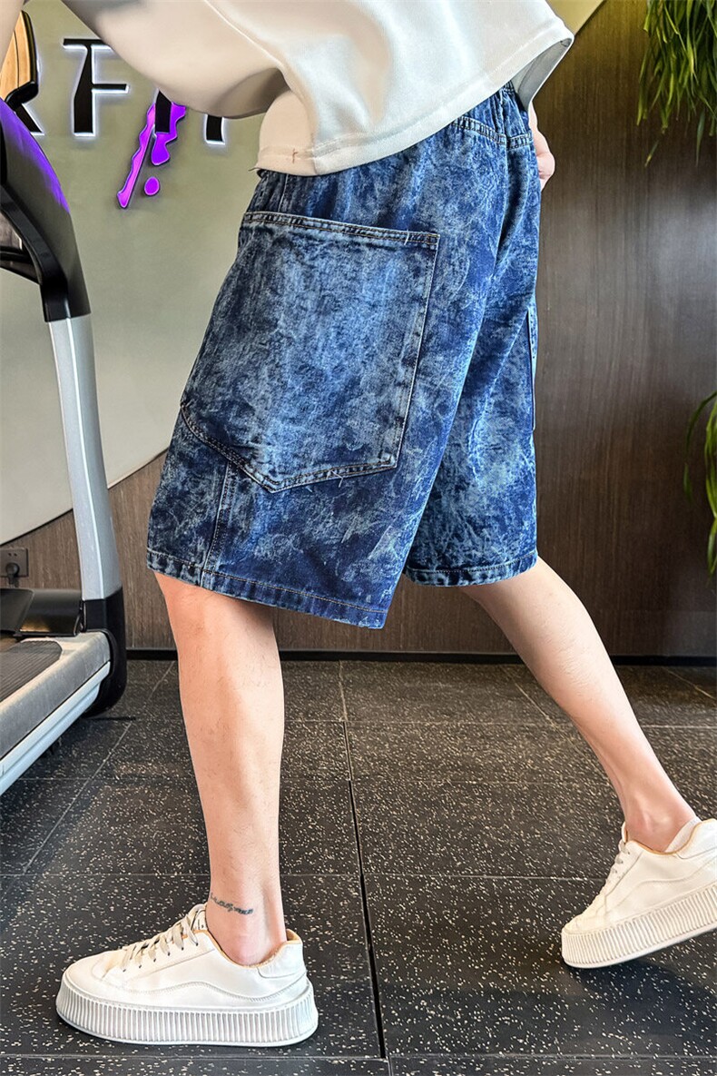 美式牛仔短裤男款夏季港风潮牌宽松五分裤大码中裤子,男装牛仔裤,电商C208