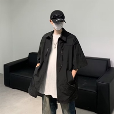 拉链设计感美式高街衬衫男女小众情侣短袖F360P38，男装衬衫，星座1116-2