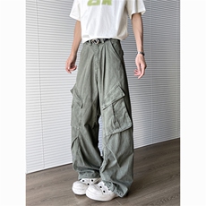 美式潮牌高街工装裤女个性褶皱多口袋阔腿宽松长裤子K8211-P63，男装牛仔裤，星座308B-2