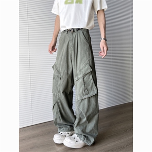 美式潮牌高街工装裤女个性褶皱多口袋阔腿宽松长裤子K8211-P63图片
