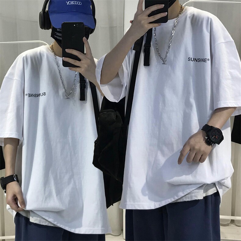 T06常年款男士休闲字母印花T恤衫外套圆领半袖五分袖TEE男女中性图片