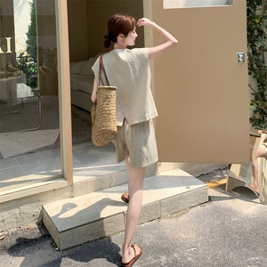 韩系休闲套装女2025夏季新款时尚百搭圆领宽松显瘦马甲短裤两件套图片
