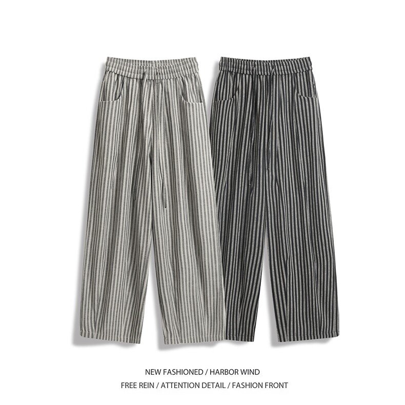抖音品质春季新款潮流条纹宽松阔腿休闲裤B315-K25619-特p40控78,男装休闲裤,电商B315