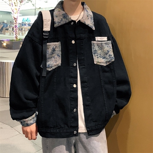 港风拼接牛仔外套男春季宽松ins2023新款潮流休闲夹克JK870-P70图片