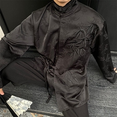 中式立领盘扣双门襟长袖男女衬衣古风禅意缎面提花刺绣，男装衬衫，电商A246
