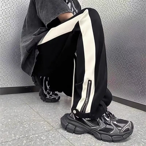运动休闲裤微喇裤夏季男款休闲裤修身拉链美式侧边直筒子薄款潮牌图片