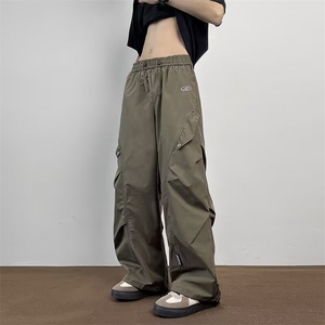 工装伞兵裤男夏季阔腿宽松包边刺绣直筒休闲裤子 KA603图片