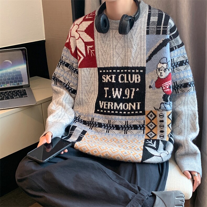 23秋冬新款圆领毛衣男针织衫学生宽松潮大码上衣外套控M3106-P80,男装针织衫/毛衣,电商A009A（原A058A）