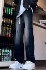 B221美式ins高街暗黑松紧腰宽松直筒牛仔裤LK24233-特P40控68，男装牛仔裤，电商B221