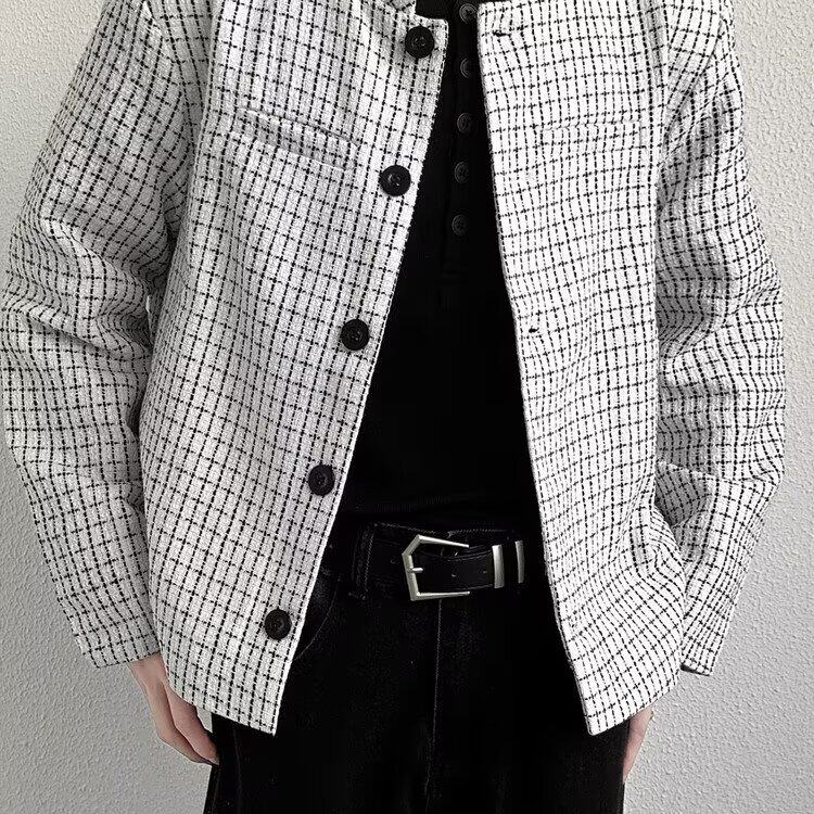 立领西装单排扣西服千鸟格小香风中山装外套有垫肩JK0183P55,男装西服套装,星座1013-1