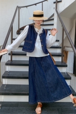 牛仔套装裙女春季2025新款宽松马甲衬衫半身裙三件套，女装套装/套裙，秀美人生