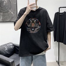 T1545P25港风室内潮牌图案印花圆领短袖T恤宽松大码男士T恤，男装T恤，星座510A-1