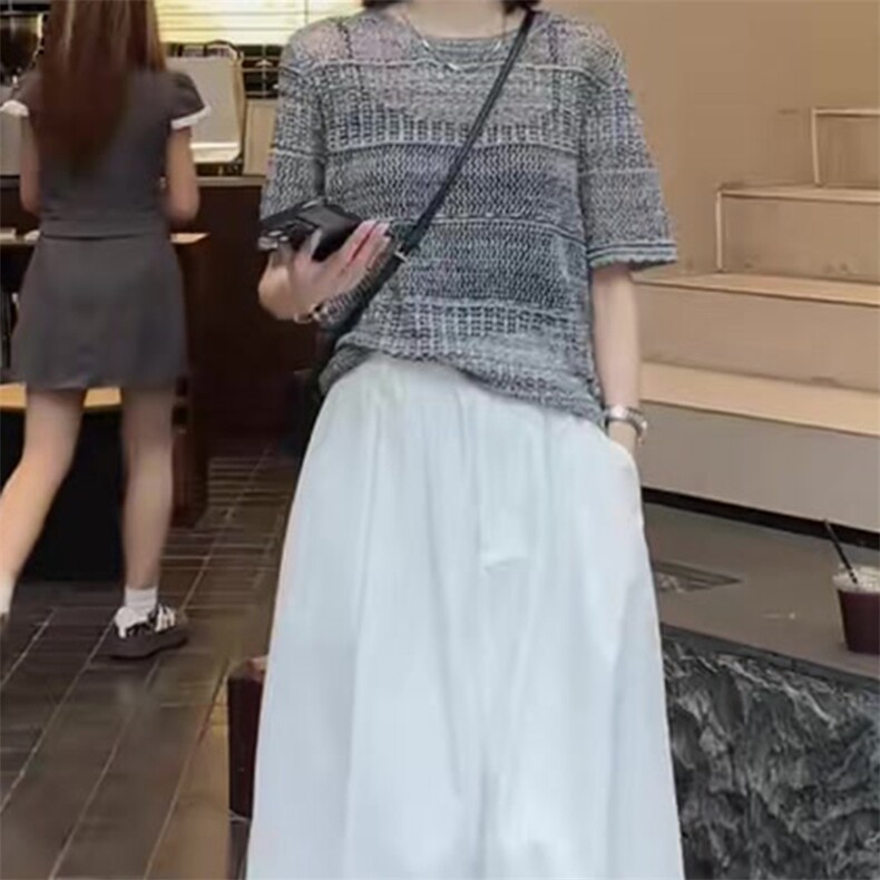 夏季新款简约莱赛尔天丝短袖女宽松百搭显瘦时尚休闲上衣,针织衫/毛衣,斯美雅安迪绒