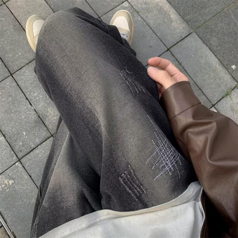 美式高街复古黑色牛仔裤男刺绣N1073P40,男装牛仔裤,星座1116-2