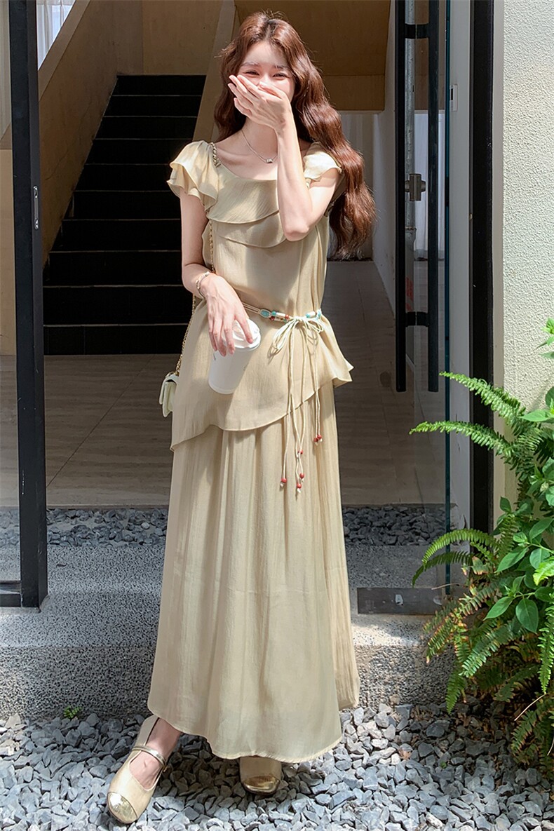 法式减龄上衣半身裙时尚套装女2025夏季新款高级感显瘦气质两件套,女装套装/套裙,纯色衣恋