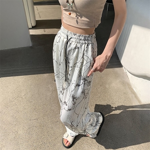 醋酸冰丝水墨阔腿裤子女2024夏季薄款高腰显瘦垂感凉凉休闲裤图片
