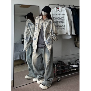 D3522-P80高品质扎染刺绣牛仔外套男春秋美式新款潮青少年印花潮图片