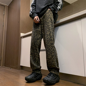 美式vibe潮牌宽松阔腿裤男款2024春季新款豹纹休闲裤子 K7602-P42图片