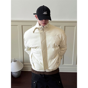 美式cleanfit羽绒棉服男款秋冬立领设计感绑带加厚外套面包服夹克图片